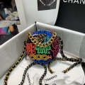 Chanel A86093 Round Handbag Flap Graffiti Print Vintage multicolor gold