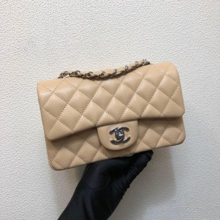 Chanel A69900 Mini Flap Bag Grained Calfskin Apricot Silver