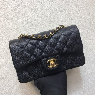 Chanel A69900 Mini Flap Bag Grained Calfskin Black Gold