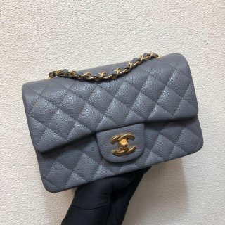 Chanel A69900 Mini Flap Bag Grained Calfskin Gray Gold