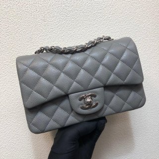 Chanel A69900 Mini Flap Bag Grained Calfskin Gray Silver