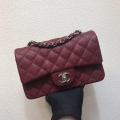 Chanel A69900 Mini Flap Bag Grained Calfskin Wine Red Silver