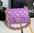 Chanel AS3214 Small Flap Bag Lambskin Gold-Tone Metal Purple