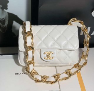 Chanel AS3214 Small Flap Bag Lambskin Gold-Tone Metal White