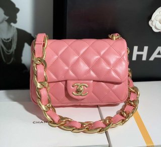 Chanel AS3214 Small Flap Bag Lambskin Gold-Tone Metal Pink