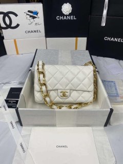 Chanel AS3215 Large Flap Bag Lambskin Gold-Tone Metal White