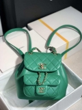 Chanel Backpack Duma Green Lambskin CC AS2908 Gold