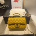 Chanel AS2431 Mini Flap Lambskin Bag with top Handle Yellow Bright gold