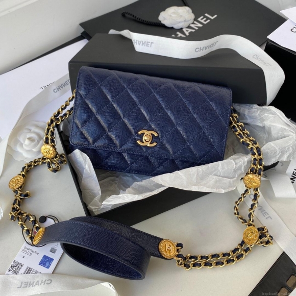 Chanel AP2840 Small Flap Bags Calfskin Navy Blue