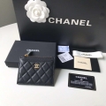 Chanel Classic Card Holder Zipper Grained shiny calfskin A31510 Black Gold