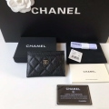 Chanel Classic Card Holder Zipper Grained shiny calfskin A31510 Black Silver