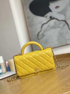 Chanel A81207 WOC 19 Chain Wallet Bag Lambskin Yellow Gold