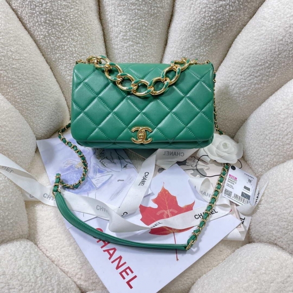 Chanel AS3367 Large Flap Bag 23cm Lambskin Green