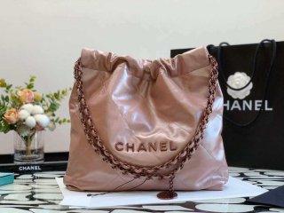 Chanel AS3260 22 Small Handbag Metallic Calfskin Pink Metal