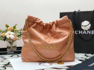 Chanel AS3260 22 Small Handbag Shiny Calfskin Camel Gold Metal