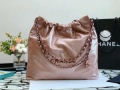 Chanel 22 Handbag Shiny Calfskin AS3261 Pink Gold Metal