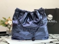 Chanel 22 Handbag Metallic Calfskin AS3261 Blue Gold Metal