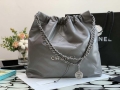 Chanel 22 Handbag Metallic Calfskin AS3261 Gray Metal