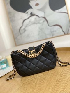 Chanel AS3476 HOBO Handbag Lambskin & Gold-Tone Metal Black