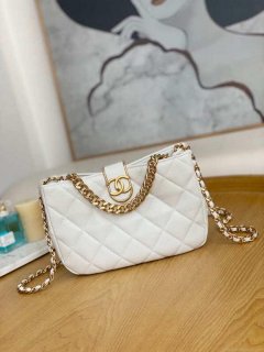 Chanel AS3476 HOBO Handbag Lambskin & Gold-Tone Metal White