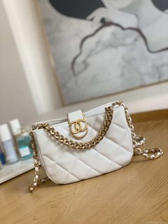 Chanel 3475 Small HOBO Handbag Lambskin & Gold-Tone Metal White