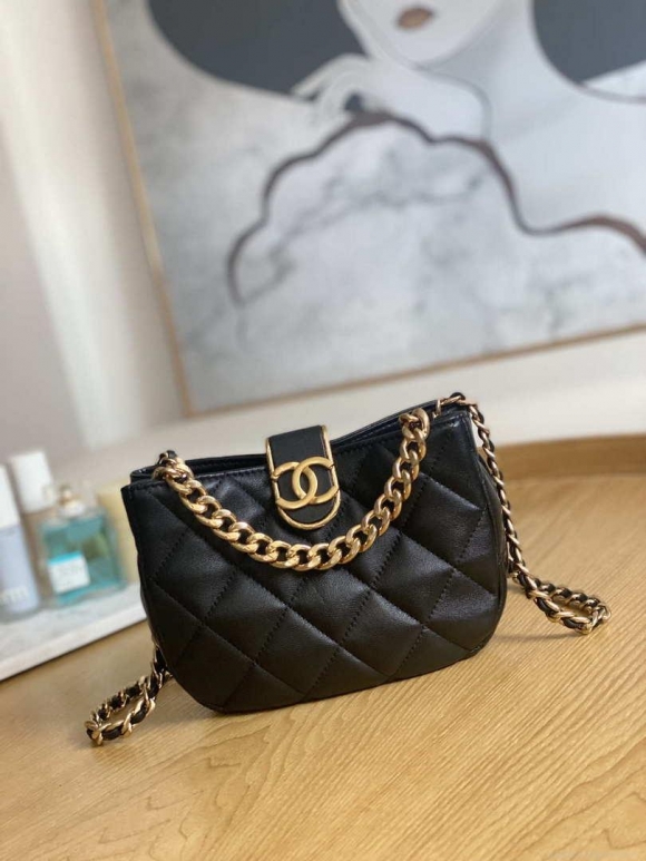 Chanel 3475 Small HOBO Handbag Lambskin & Gold-Tone Metal Black