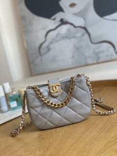 Chanel 3475 Small HOBO Handbag Lambskin & Gold-Tone Metal Light Gray