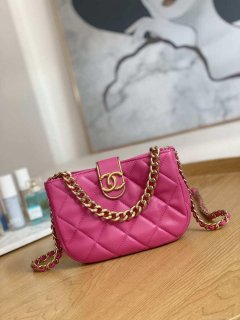 Chanel 3475 Small HOBO Handbag Lambskin & Gold-Tone Metal Rose Red