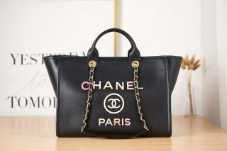 Chanel A66941 Large Shopping Bag Calfskin Black