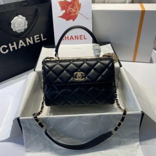 Chanel A92236 Flap Bag With Top Handle Lambskin & Gold-Tone Metal Black