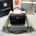 Chanel A92236 Flap Bag With Top Handle Lambskin & Sliver-Tone Metal Black