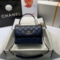 Chanel A92236 Flap Bag With Top Handle Lambskin & Gold-Tone Metal Navy Blue