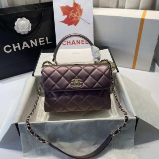 Chanel A92236 Flap Bag With Top Handle Lambskin & Gold-Tone Metal Purple