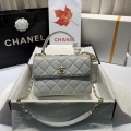 Chanel A92236 Flap Bag With Top Handle Lambskin & Gold-Tone Metal Gray