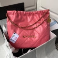 Chanel 22 Handbag AS3261 Shiny Calfskin Gold-Tone Metal Coral Pink