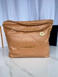 Chanel 22 Handbag AS3261 Shiny Calfskin Gold-Tone Metal Camel