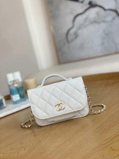 Chanel A81215 Mini messenger bag with Handle White