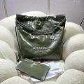 Chanel 22 Large Handbag Shiny Calfskin AS3262 Dark Green