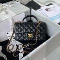 Chanel Mini flap Lambskin bag with top handle AS2431 Black gold