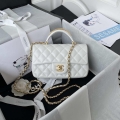 Chanel AS2431 Mini flap White Lambskin bag with top handle Gold