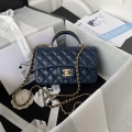 Chanel AS2431 Mini flap Navy Blue Lambskin bag with top handle Gold