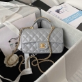 Chanel AS2431 Mini flap Gray Lambskin bag with top handle Gold