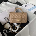 Chanel AS2431 Mini flap Tan Lambskin bag with top handle Gold