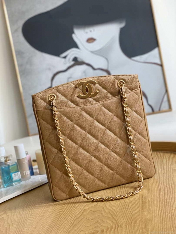 Chanel Vintage A98 Large Shopping Bag Calfskin Tan