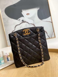 Chanel Vintage A98 Large Shopping Bag Calfskin Black