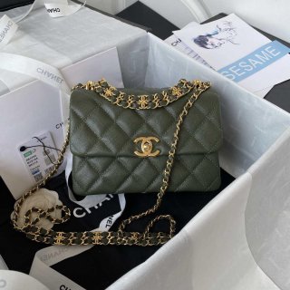 Chanel AS3580 Small Flap Bag Lambskin Lambskin & Gold-Tone Metal Green