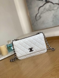 Chanel A88632 WOC 19 Chain Wallet Bag White Lambskin with black havdware