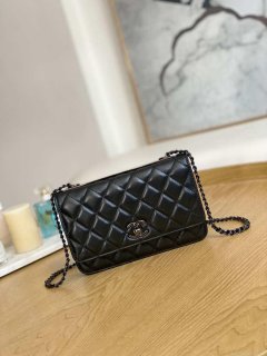 Chanel A88632 WOC 19 Chain Wallet Bag Black Lambskin with black havdware