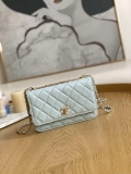 Chanel A88632 WOC 19 Chain Wallet Bag Light Blue Lambskin Gold