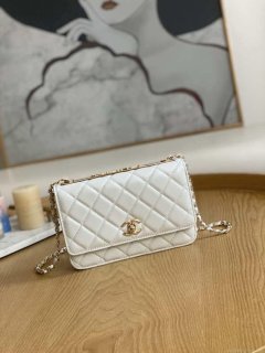 Chanel A88632 WOC 19 Chain Wallet Bag White Lambskin Gold